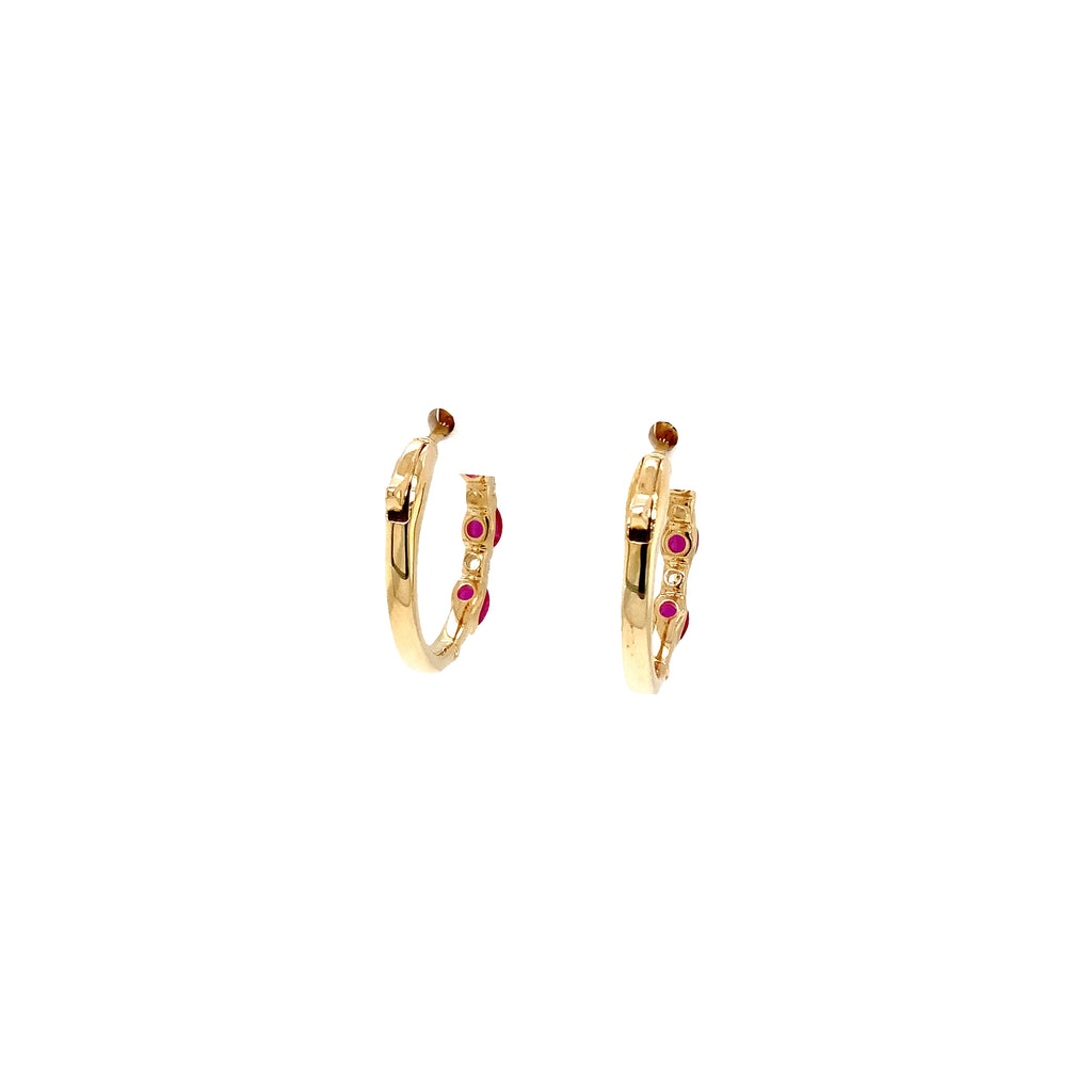 Roman + Jules Fine Quality Oval Shape Rubies and Diamond Hoop Earrings in 14K Yellow Gold. - Image 5 of 5