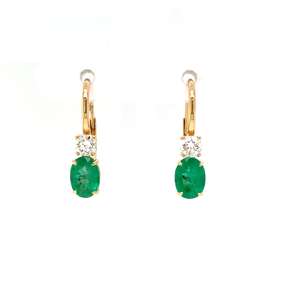 Roman + Jules Gem quality Oval shaped Emerald and Diamond in 18K Y/G Earring - Image 1 of 6