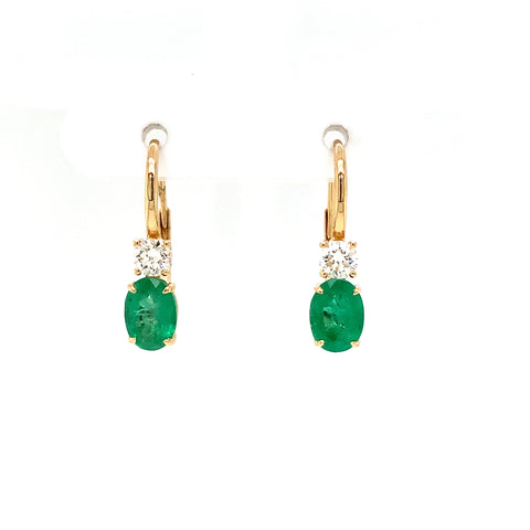 Roman + Jules Gem quality Oval shaped Emerald and Diamond in 18K Y/G Earring - Image 1 of 6