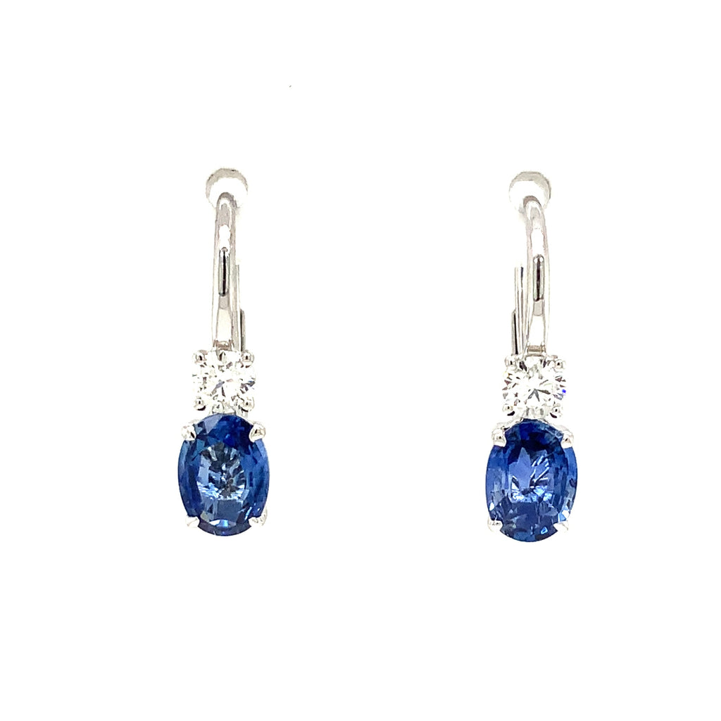 Roman + Jules Gem quality Oval shaped Blue Sapphire and Diamond in 18K W/G Earring - Image 1 of 6