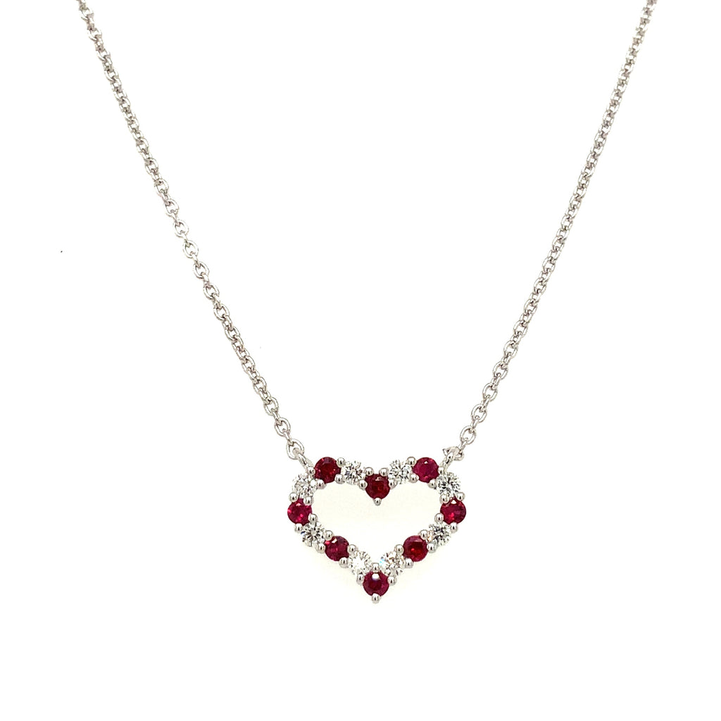 Roman+Jules Small Heart Shape Diamond  and Ruby Necklace set in 14K White Gold - Image 2 of 7