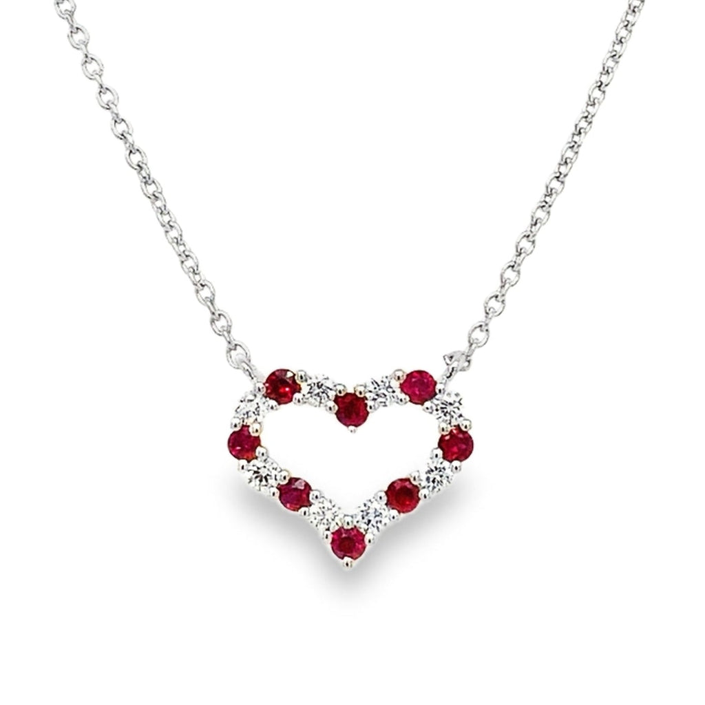 Roman+Jules Small Heart Shape Diamond  and Ruby Necklace set in 14K White Gold - Image 3 of 7