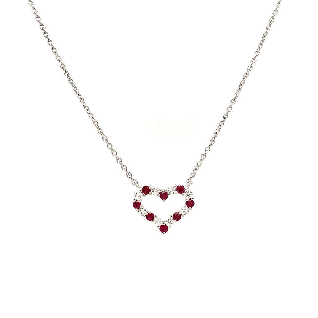Roman+Jules Small Heart Shape Diamond  and Ruby Necklace set in 14K White Gold - Image 5 of 7