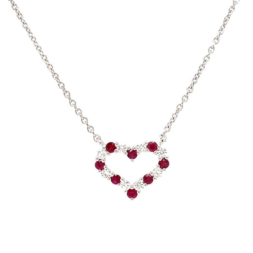 Roman+Jules Small Heart Shape Diamond  and Ruby Necklace set in 14K White Gold - Image 1 of 7