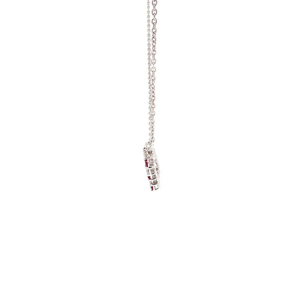 Roman+Jules Small Heart Shape Diamond  and Ruby Necklace set in 14K White Gold - Image 4 of 7