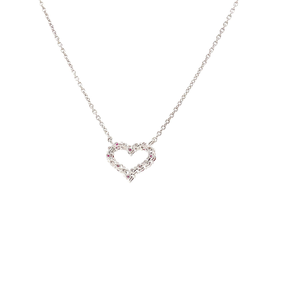 Roman+Jules Small Heart Shape Diamond  and Ruby Necklace set in 14K White Gold - Image 7 of 7