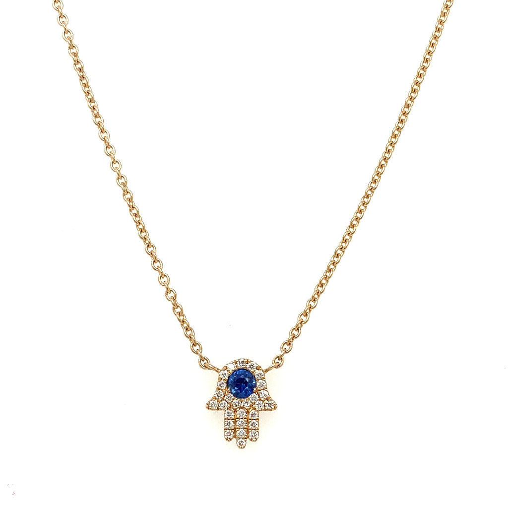 Roman + Jules Diamond and Sapphire Hamsa necklace in 14K Y/G - Image 1 of 5