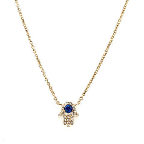 Roman + Jules Diamond and Sapphire Hamsa necklace in 14K Y/G - Image 1 of 5