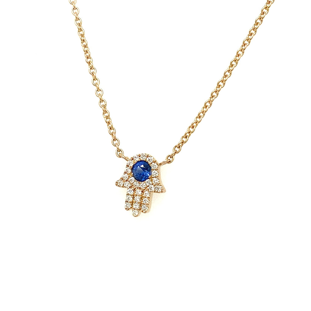 Roman + Jules Diamond and Sapphire Hamsa necklace in 14K Y/G - Image 3 of 5