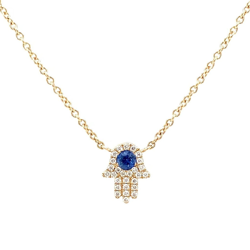 Roman + Jules Diamond and Sapphire Hamsa necklace in 14K Y/G - Image 5 of 5