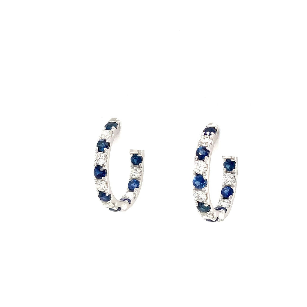 Roman + Jules Sapphire and Diamond Inside and Outside Hoop Earrings 14K White Gold. - Image 3 of 6