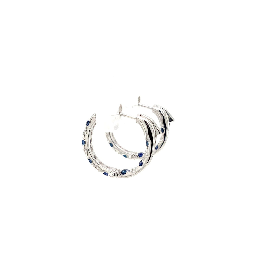 Roman + Jules Sapphire and Diamond Inside and Outside Hoop Earrings 14K White Gold. - Image 4 of 6