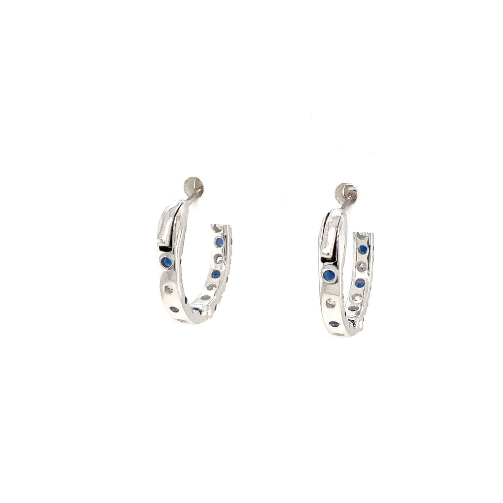 Roman + Jules Sapphire and Diamond Inside and Outside Hoop Earrings 14K White Gold. - Image 5 of 6