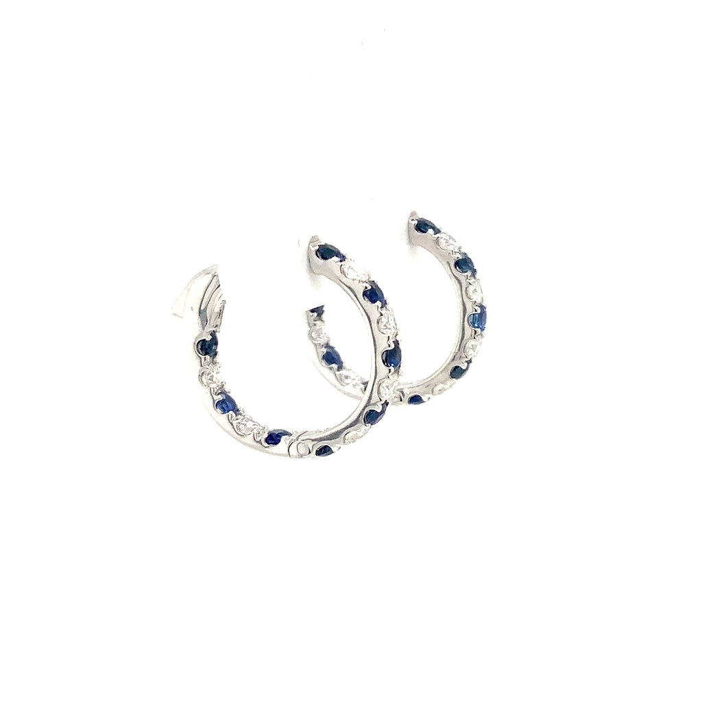 Roman + Jules Sapphire and Diamond Inside and Outside Hoop Earrings 14K White Gold. - Image 6 of 6