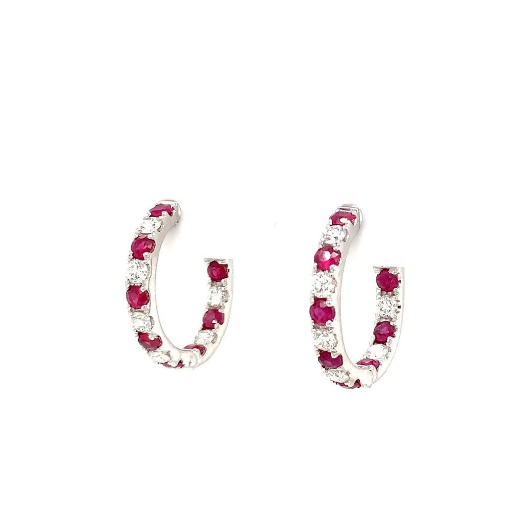 Roman + Jules Ruby and Diamond Inside and Outside Hoop Earrings 14K White Gold. - Image 2 of 6