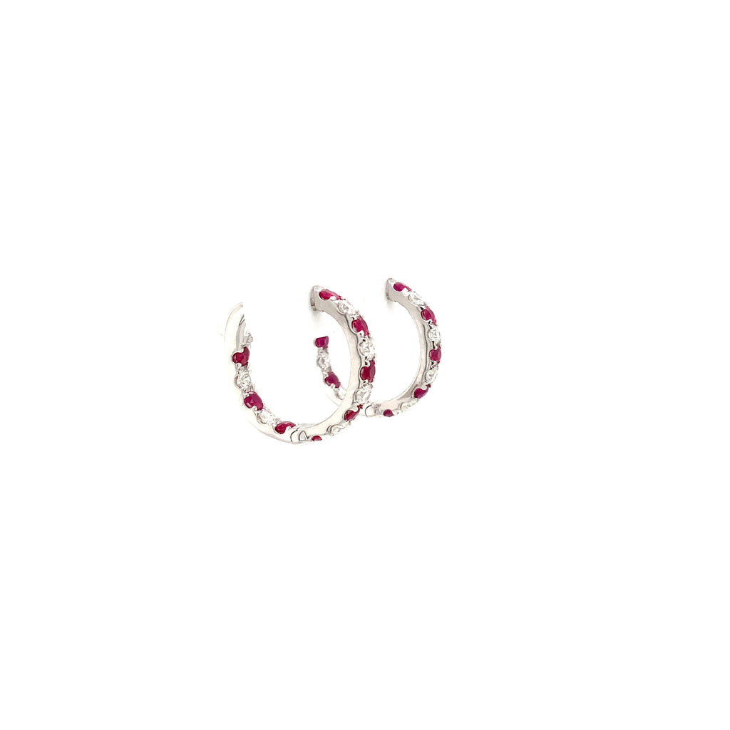 Roman + Jules Ruby and Diamond Inside and Outside Hoop Earrings 14K White Gold. - Image 5 of 6