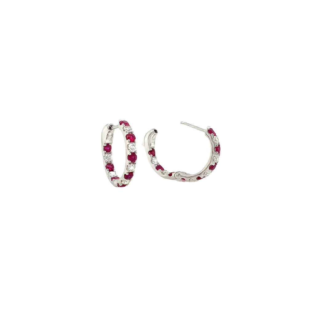 Roman + Jules Ruby and Diamond Inside and Outside Hoop Earrings 14K White Gold. - Image 6 of 6