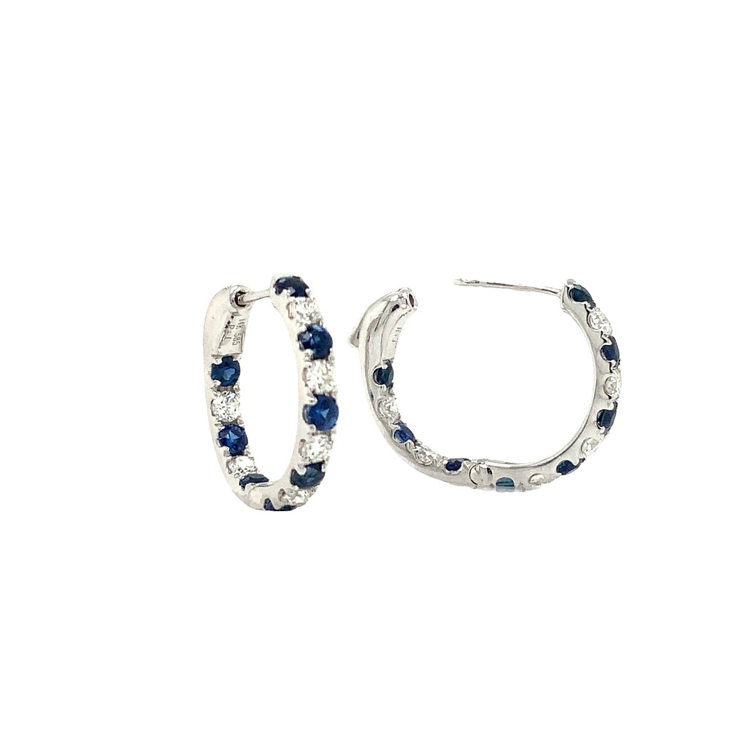 Roman + Jules Sapphire and Diamond Inside and Outside Hoop Earrings 14K White Gold. - Image 2 of 6