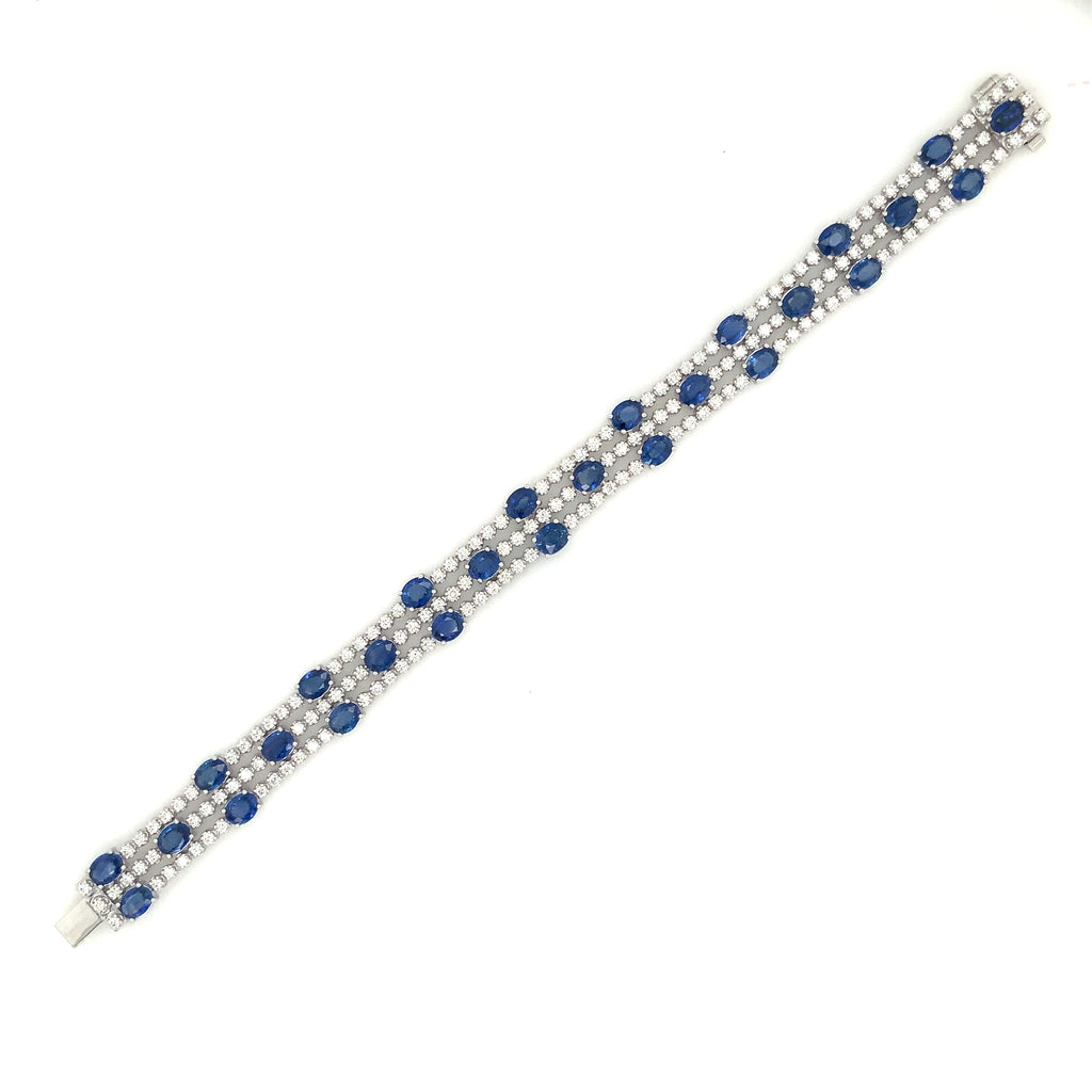 Roman + Jules Oval Shape Natural  Sapphire and Diamond Bracelet set in 14K White Gold - Image 5 of 9