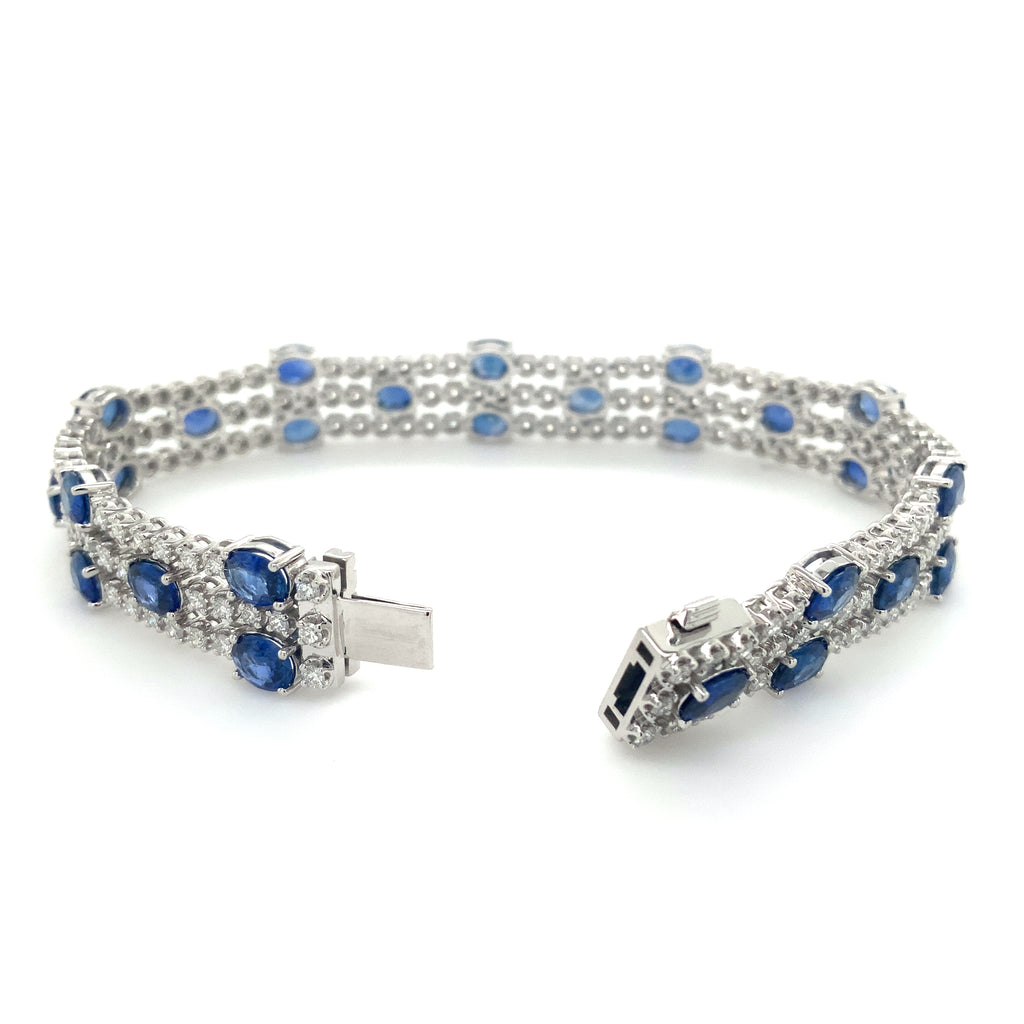 Roman + Jules Oval Shape Natural  Sapphire and Diamond Bracelet set in 14K White Gold - Image 6 of 9