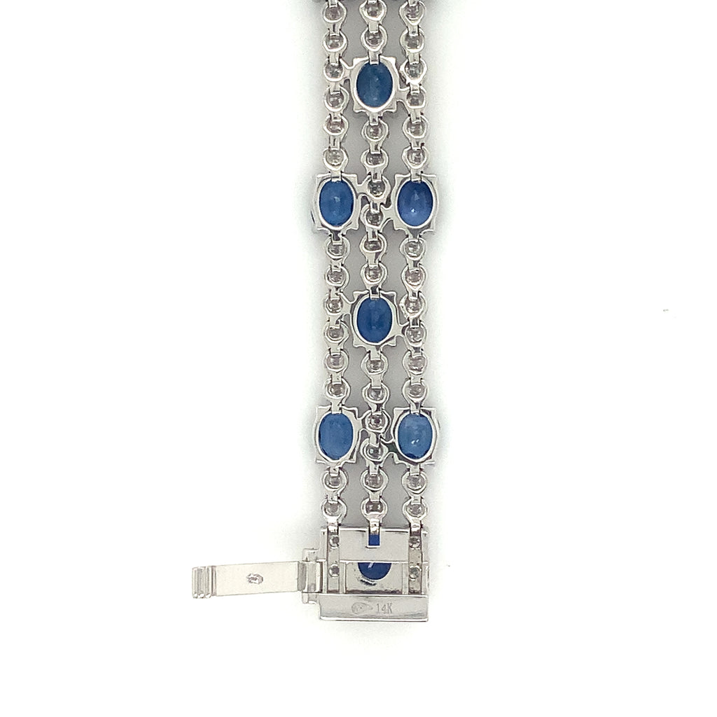 Roman + Jules Oval Shape Natural  Sapphire and Diamond Bracelet set in 14K White Gold - Image 8 of 9