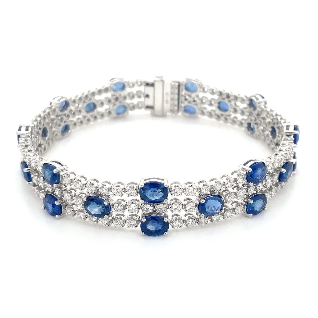 Roman + Jules Oval Shape Natural  Sapphire and Diamond Bracelet set in 14K White Gold - Image 1 of 9