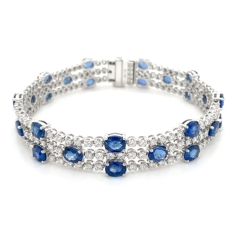 Roman + Jules Oval Shape Natural  Sapphire and Diamond Bracelet set in 14K White Gold - Image 1 of 9