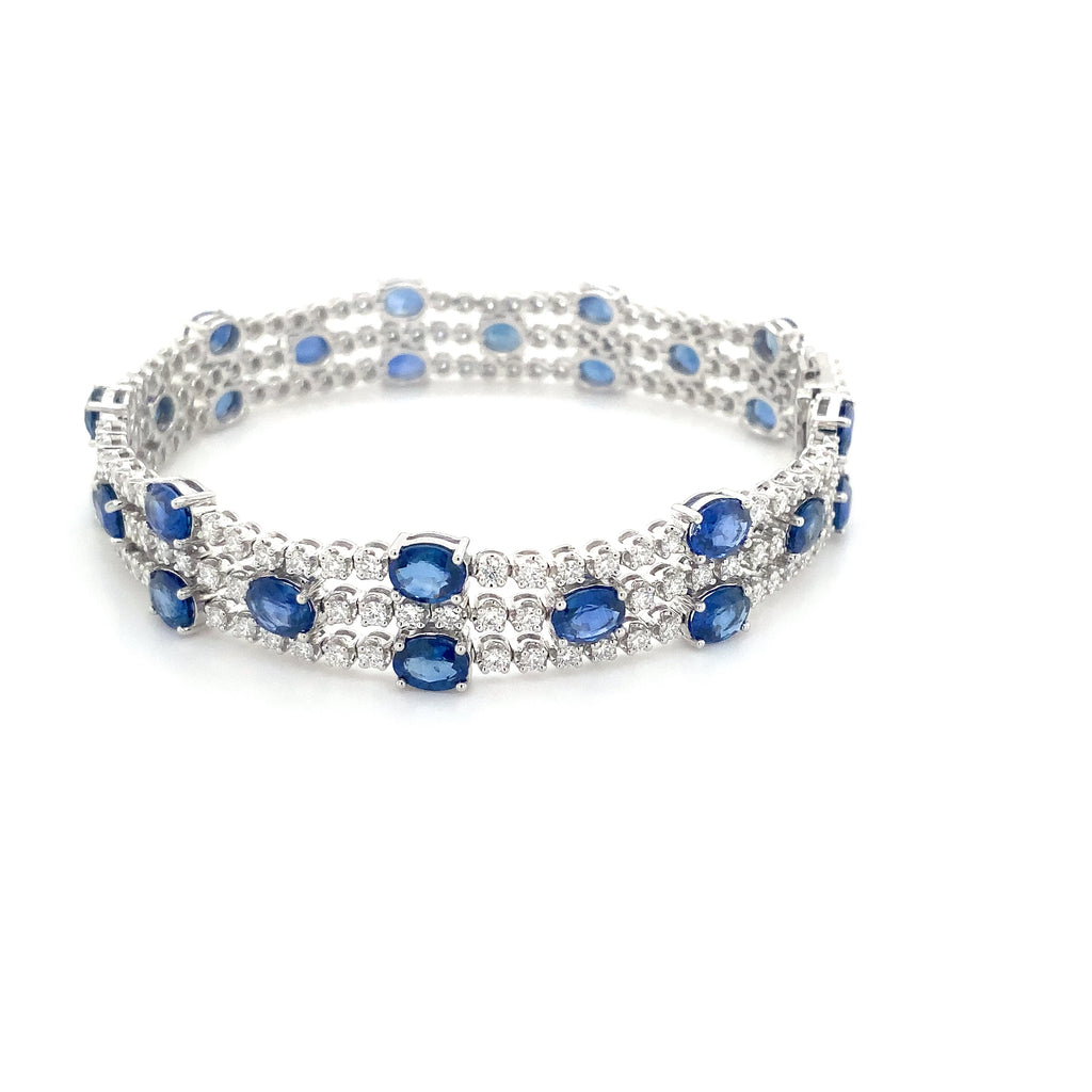 Roman + Jules Oval Shape Natural  Sapphire and Diamond Bracelet set in 14K White Gold - Image 3 of 9