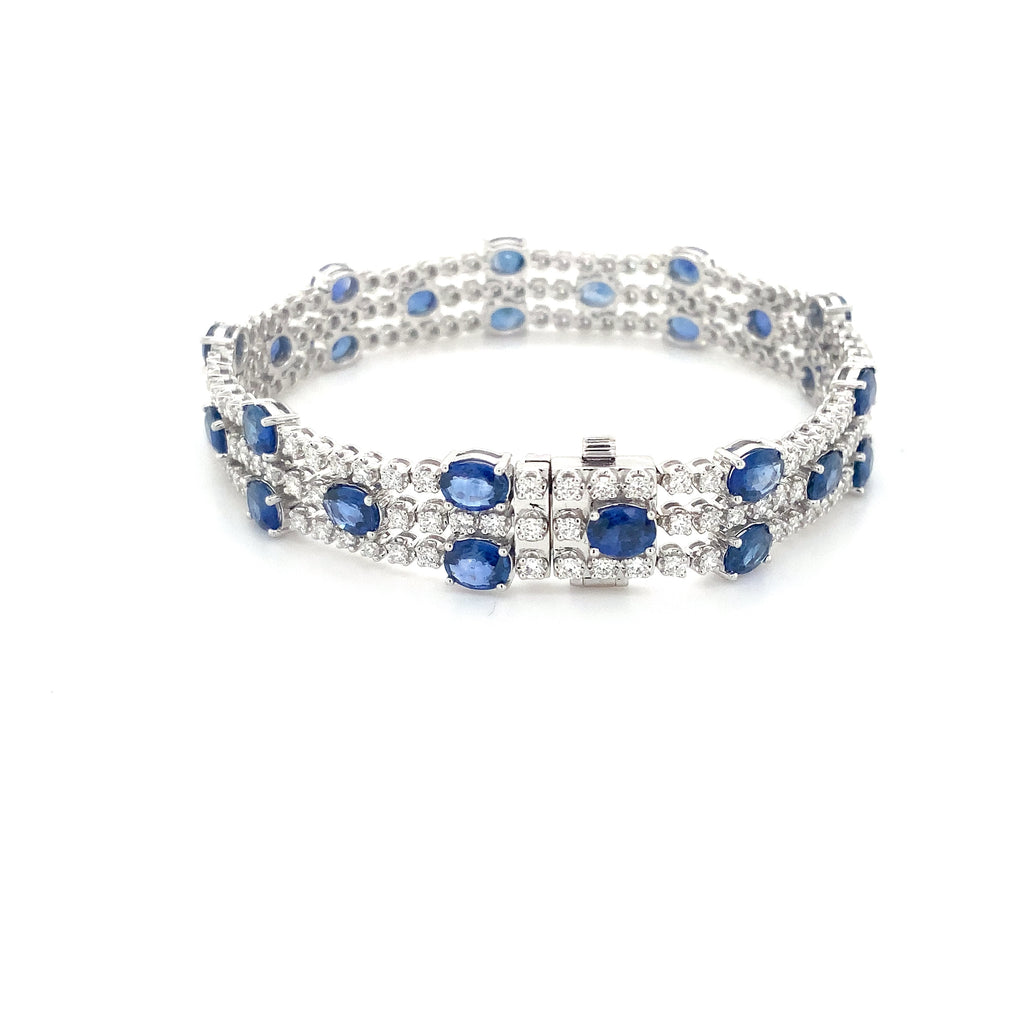 Roman + Jules Oval Shape Natural  Sapphire and Diamond Bracelet set in 14K White Gold - Image 7 of 9