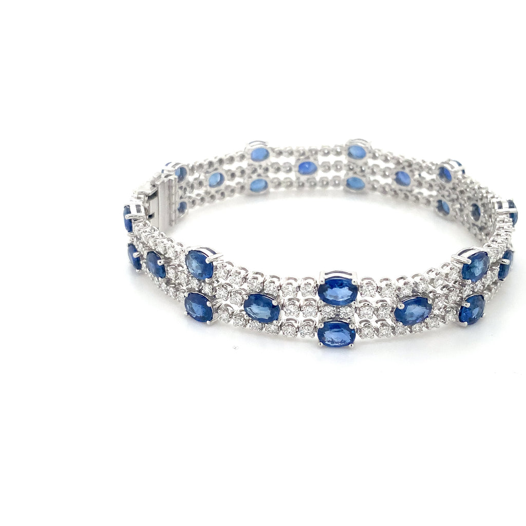 Roman + Jules Oval Shape Natural  Sapphire and Diamond Bracelet set in 14K White Gold - Image 9 of 9