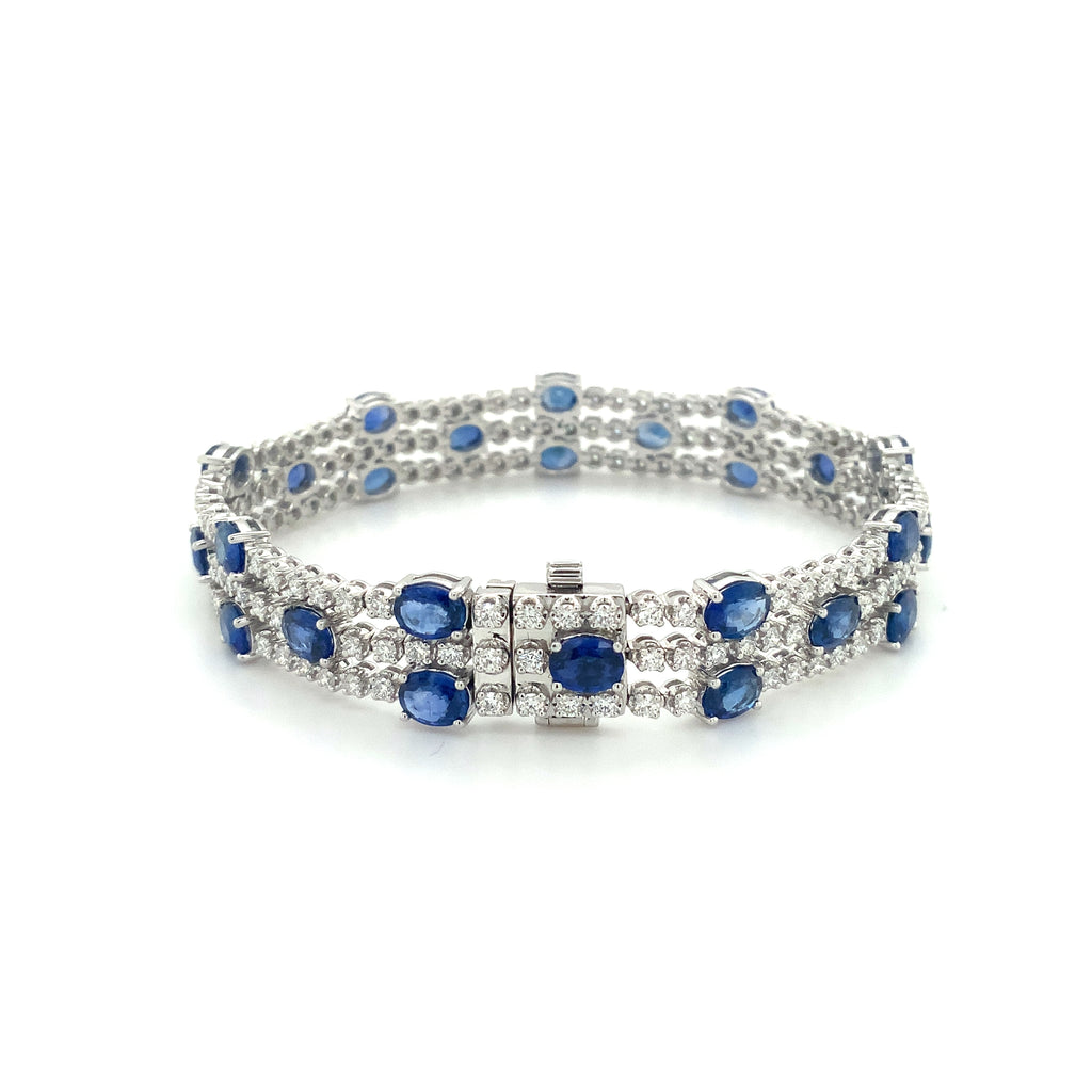 Roman + Jules Oval Shape Natural  Sapphire and Diamond Bracelet set in 14K White Gold - Image 4 of 9