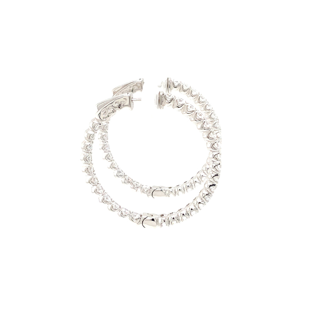 Classic Inside and outside Lab Grown Diamond Hoop Earring set in 14K White Gold - Image 4 of 4
