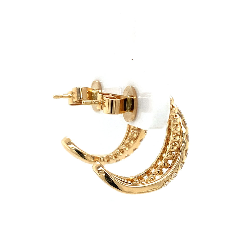 Afarin Collection Diamond Criss-Cross  "J" Hoop  Earrings set in 18K Yellow Gold - Image 3 of 6