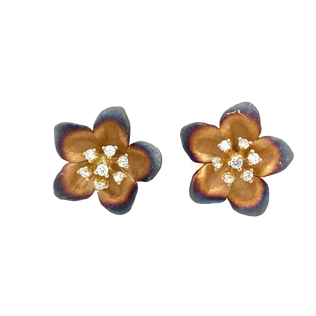 Afarin Collection Floral Diamond Cluster Stud Earrings in 18K Colored Rhodium Finish - Image 2 of 6