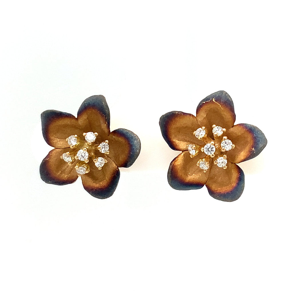 Afarin Collection Floral Diamond Cluster Stud Earrings in 18K Colored Rhodium Finish - Image 1 of 6