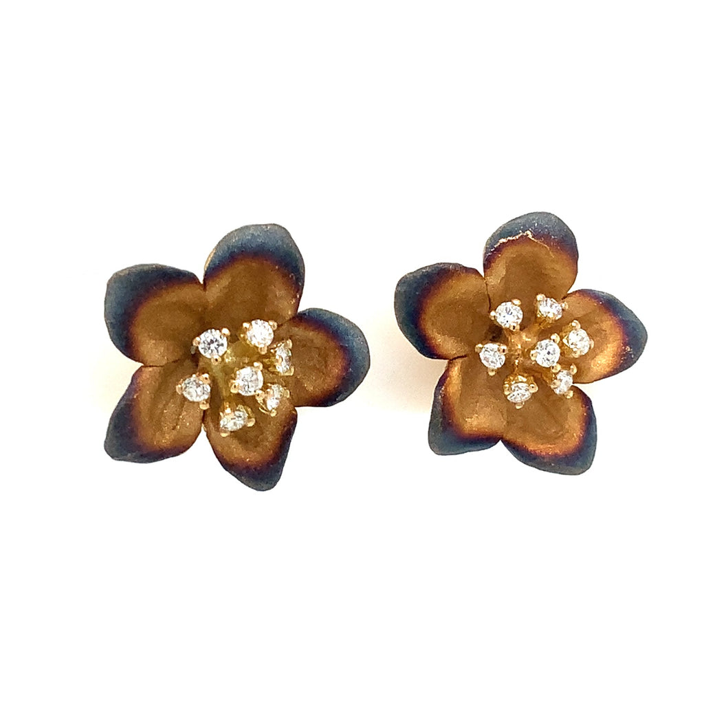 Afarin Collection Floral Diamond Cluster Stud Earrings in 18K Colored Rhodium Finish - Image 6 of 6