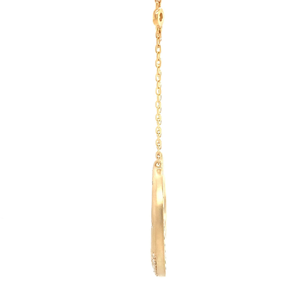 Afarin Collection Matte Circle Pendant Necklace with Scattered Diamonds set in 18K Yellow Gold - Image 3 of 9