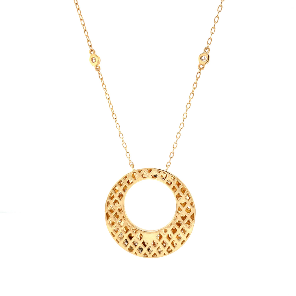 Afarin Collection Matte Circle Pendant Necklace with Scattered Diamonds set in 18K Yellow Gold - Image 4 of 9