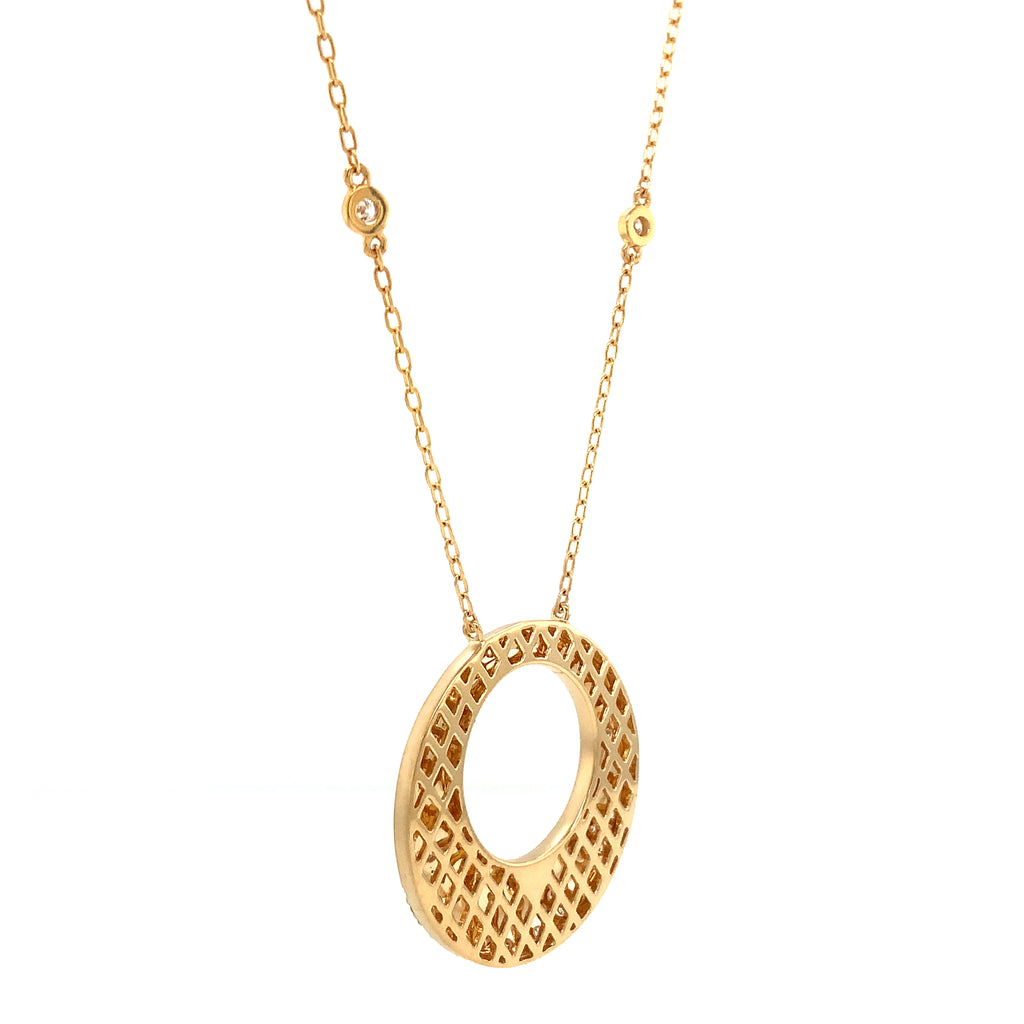 Afarin Collection Matte Circle Pendant Necklace with Scattered Diamonds set in 18K Yellow Gold - Image 7 of 9
