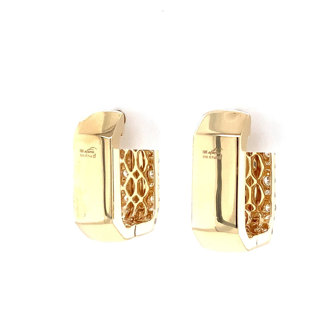 Afarin Collection Geometric Diamond Huggie Hoop Earrings set in 18K Yellow Gold - Image 4 of 11