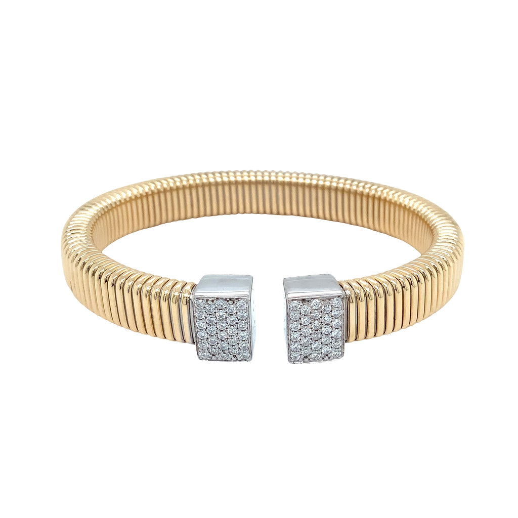 Afarin Collection Tubogas Open Bangle with Diamond End Caps in 18K Two Tone - Image 1 of 5