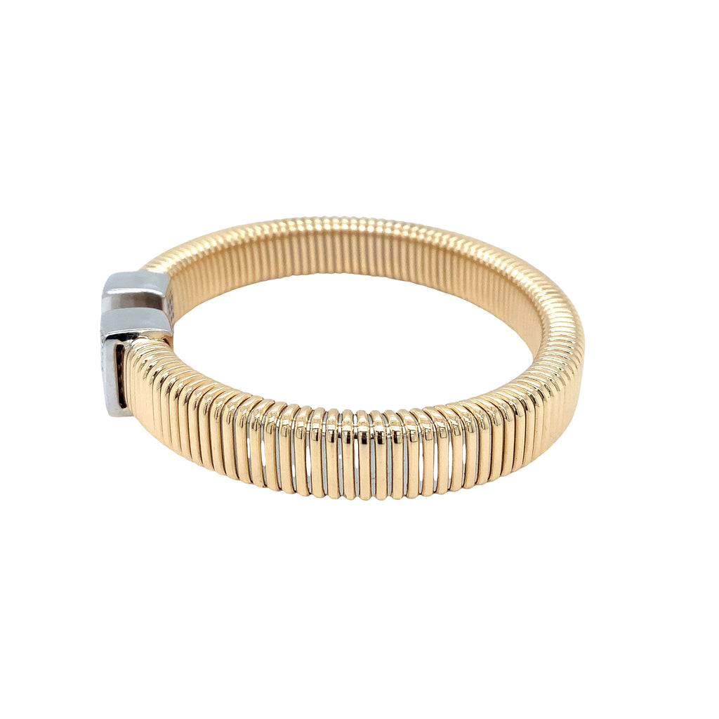 Afarin Collection Tubogas Open Bangle with Diamond End Caps in 18K Two Tone - Image 4 of 5