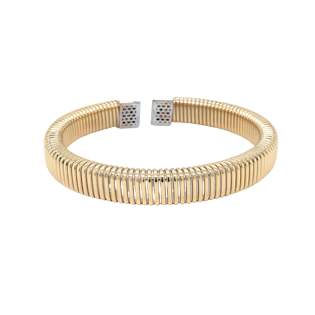 Afarin Collection Tubogas Open Bangle with Diamond End Caps in 18K Two Tone - Image 5 of 5