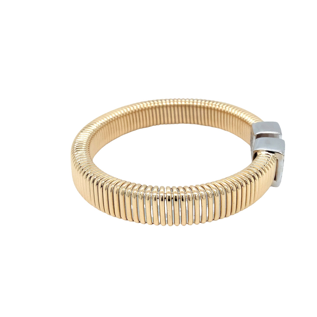 Afarin Collection Tubogas Open Bangle with Diamond End Caps in 18K Two Tone - Image 2 of 5