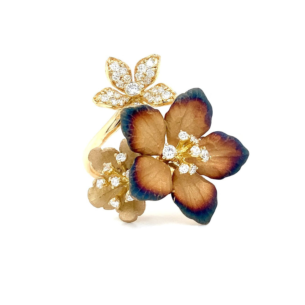 Afarin Collection Yellow Gold Floral Cocktail Ring with Diamond Accents in 18K Gold Rhodium Finish - Image 1 of 7