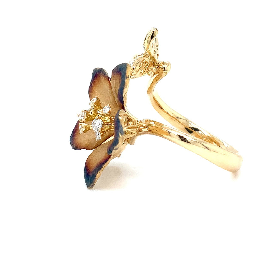 Afarin Collection Yellow Gold Floral Cocktail Ring with Diamond Accents in 18K Gold Rhodium Finish - Image 2 of 7