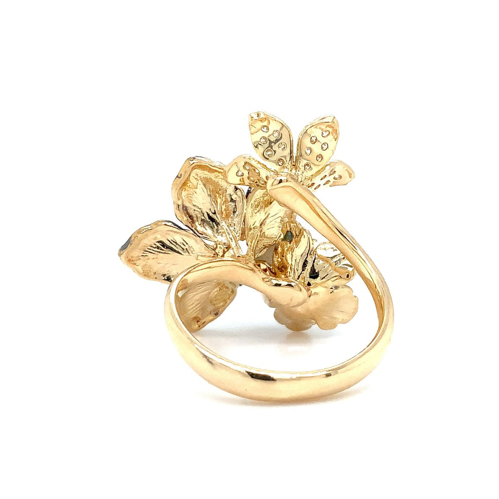 Afarin Collection Yellow Gold Floral Cocktail Ring with Diamond Accents in 18K Gold Rhodium Finish - Image 3 of 7