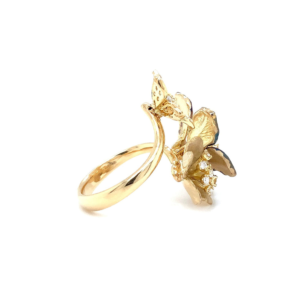 Afarin Collection Yellow Gold Floral Cocktail Ring with Diamond Accents in 18K Gold Rhodium Finish - Image 4 of 7