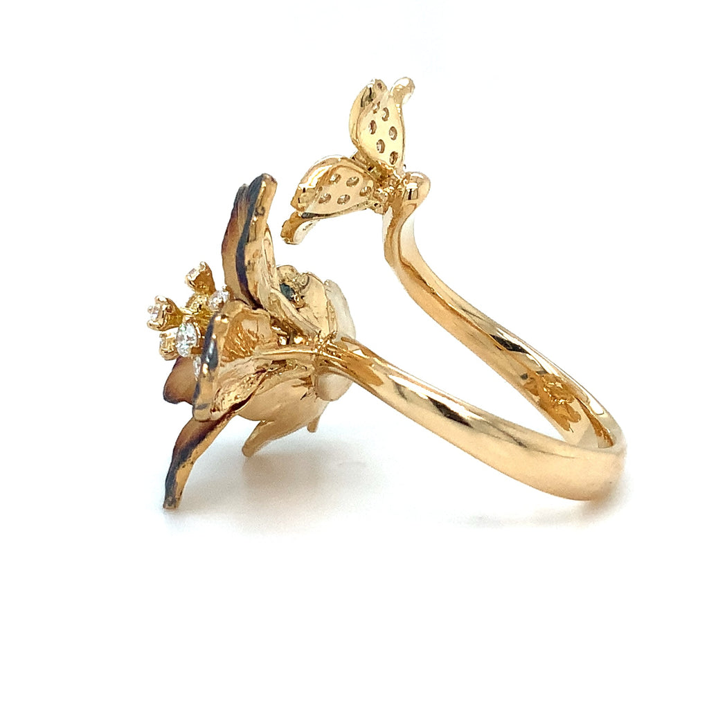 Afarin Collection Yellow Gold Floral Cocktail Ring with Diamond Accents in 18K Gold Rhodium Finish - Image 5 of 7