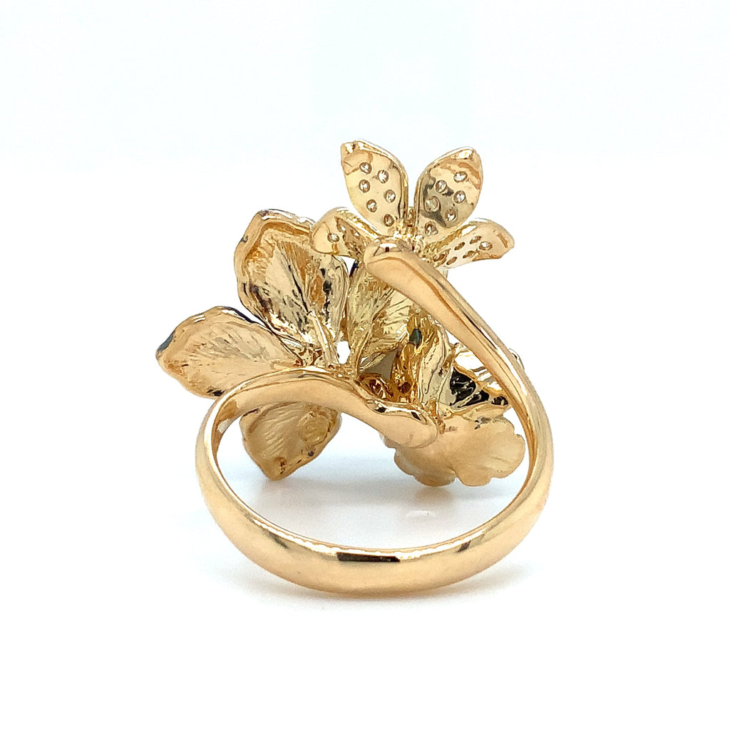 Afarin Collection Yellow Gold Floral Cocktail Ring with Diamond Accents in 18K Gold Rhodium Finish - Image 6 of 7
